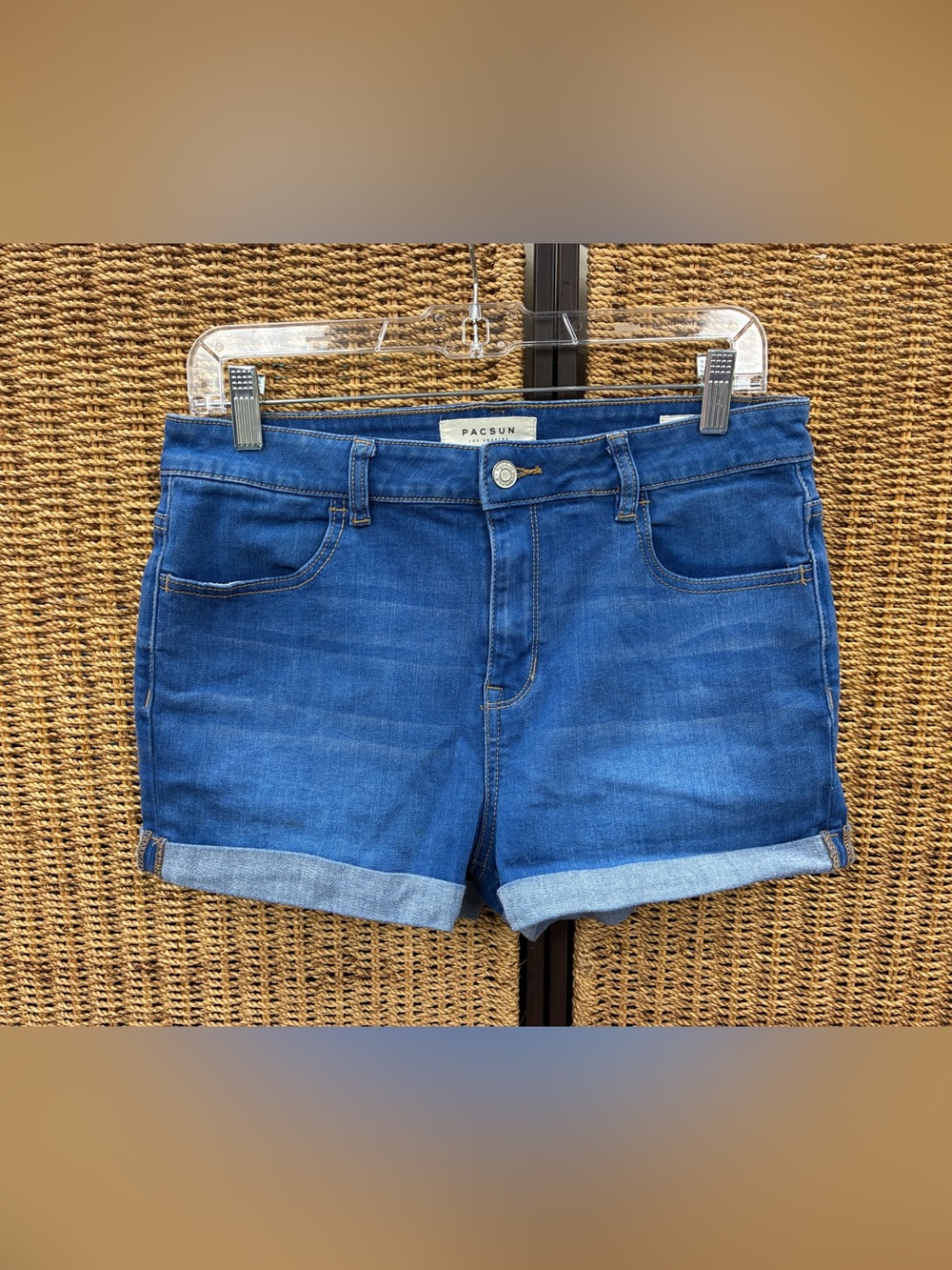 PacSun Super Stretch Shortie Denim Shorts Size 30 Blue Mid Rise Cuffed